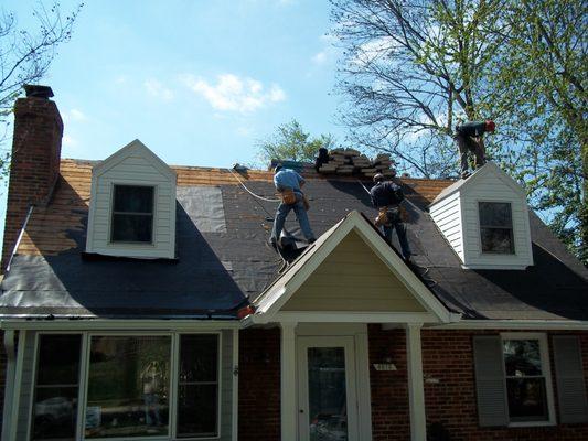 In-progress roof replacement in Bethesda, Maryland.