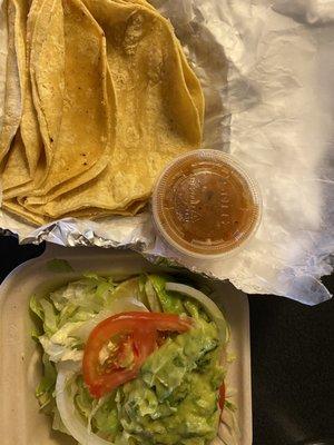 Hot Corn Tortillas with lettuce, tomato and guacamole