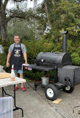 Pitboss Armando Hernandez cooking and refining recipes on the little Lang!