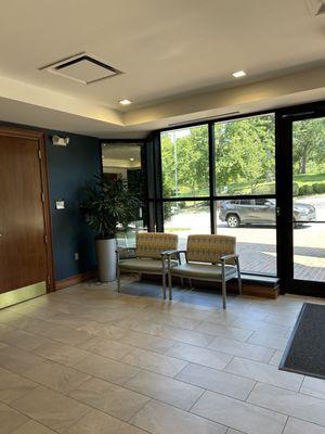 The lobby when entering the building for Novant Health Primary Care Lindley Park.