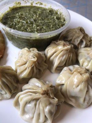 Chicken momos and apple cilantro chutney: $6 for each