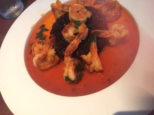 Shrimp with purple rice