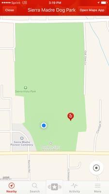 Actual dog park location. The Yelp pin is in the wrong location.