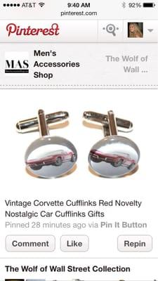 Vintage corvette cufflinks