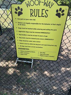 Rules for the leash free area. Pet park at the park.