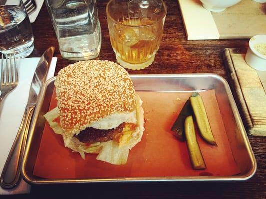 The Gourmet Burger, amazing pickles, and a well mixed Old Fashioned. SO GOOD.