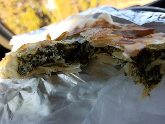 Spinach pie (spanakopita) spinach and cheese wrapped in phyllo pastry and baked