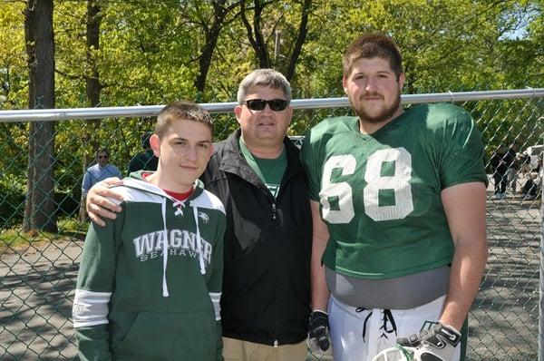 Mitchell Moyers, Dwayne Moyers, Tyler Moyers at Wagner College Spring Football (Green & White) Game. Staten Island, N.Y.