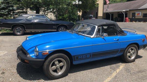 1978 MG MGB AND 1969 PONTIAC GTO SHARING SPACE WITH US