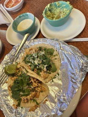 chicken taco x 2, cheese dip guacamole