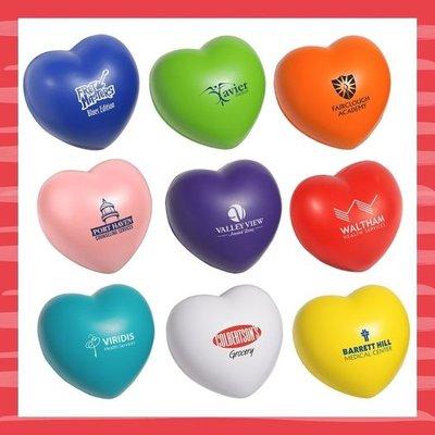 Stress less with custom imprinted heart-shaped stress relievers!