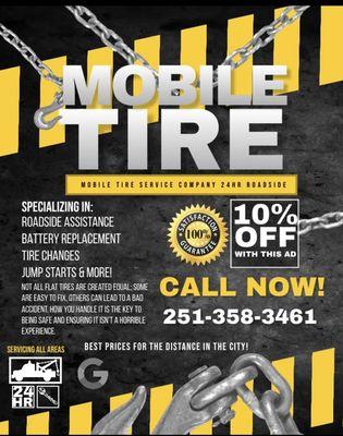 Mention this flyer and we offer 10% off your first tire service