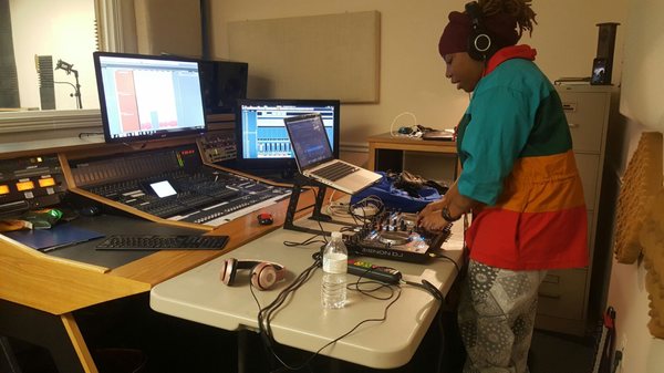 DJ Deezy recording her latest live set mix at Triple 8 Studio.