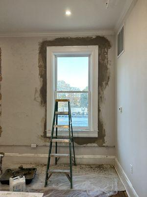 Plaster repair after new window installation