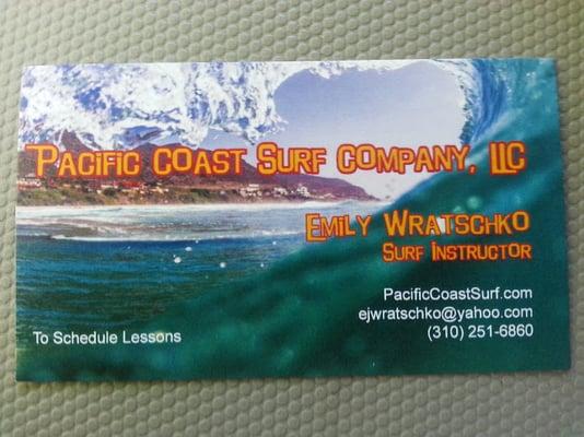 The business cards that were printed for Pacific Coast Surf Co.