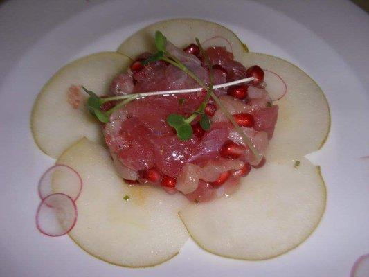 Ahi Tuna poke with pomegranate, Radish and Asian Pear