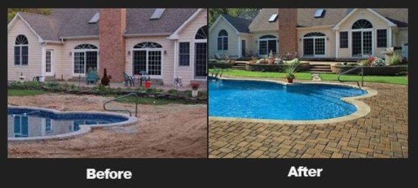 BEFORE and AFTER picture of an amazing makeover completed using Cambridge paving stones (one of our trusted manufacturers).