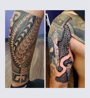 Black ink work and Kakau tattoo