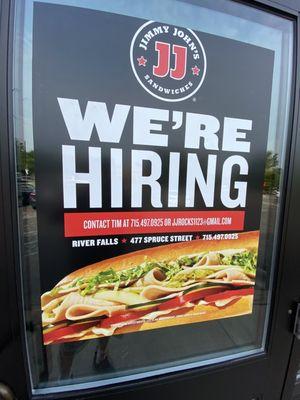 They are hiring, ummmm if u need one, they got perks! Yummy food!