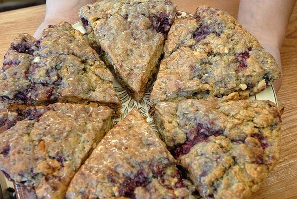 Fresh scones are available each morning. Those in the photo are raspberry.