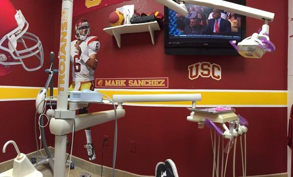 Very cool dental room with a personal TV!