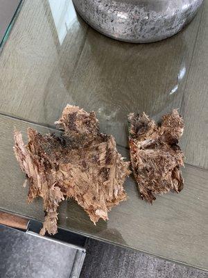 Close up of roof wood rot