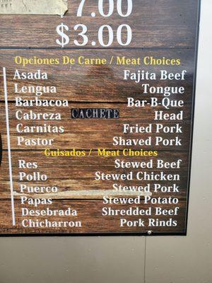 Meat choices.