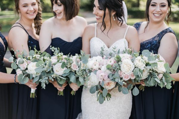 Beautiful Blush and Creme flowers with lots of Eucalyptus