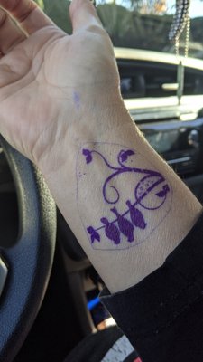 Tattoo stencil on right wrist