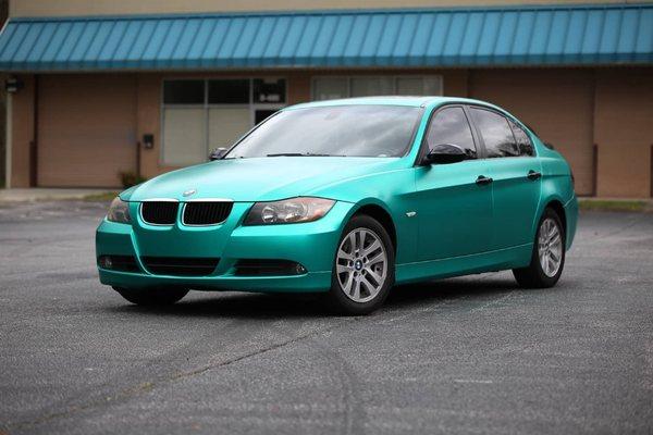 BMW 325i green chrome full wrap.