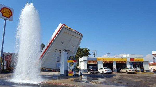 Someone in a rented UHaul truck hit the fire hydrant yesterday and the water pressure knocked over the ceiling