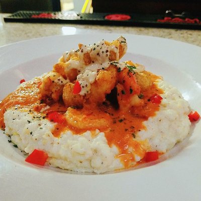 Shrimp and grits with lobster bites!!