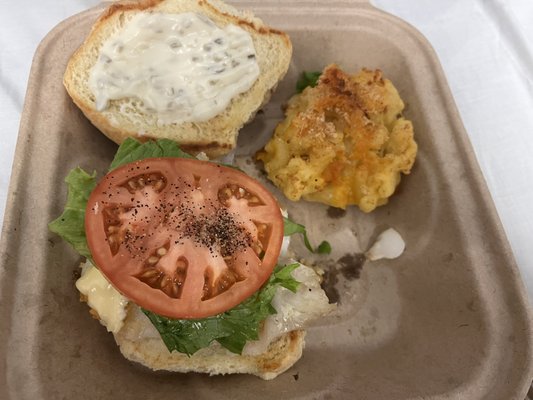 Fish sandwich with macaroni and cheese. Surprisingly good.