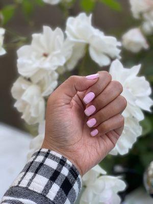 Blush pink gel with silver glitter French tip