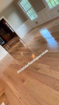 On this job site our company supplied, installed, sanded and finished 5 Inch White Oak Flooring.