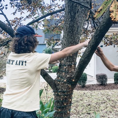 We are lighting up a pecan tree in a client's yard. Stay tuned for the final product!