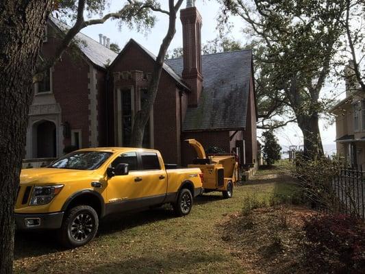 Dr Gupta in Gulf Breeze Fl, trees over house cut back and chip into flower beds.