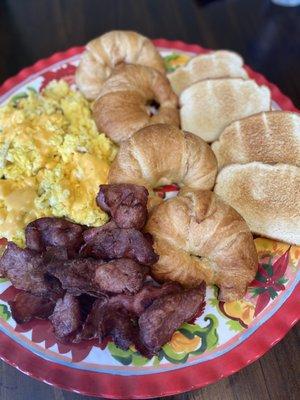 Cheese Eggs, Thick Sliced Turkey Bacon, Croissant, Toast