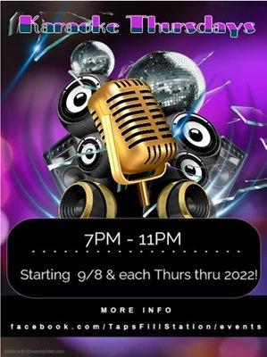 Karaoke Thursdays! Every THURS in 2022.
7pm to last call for songs and drinks at 11pm.