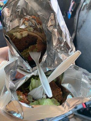 Cube falafel sandwich.