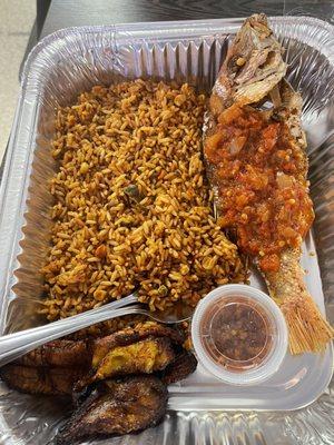 Snapper Jollof Rice and Pepper Sauce