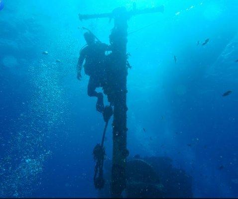 In Cozumel, exploring the C-53. We explored the depth of the ship. Maire life was everywhere.