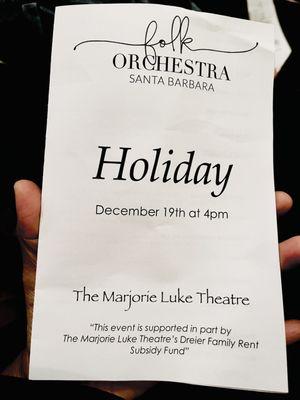 Folk Orchestra of Santa Barbara Christmas concert at the Marjorie Luke Theater