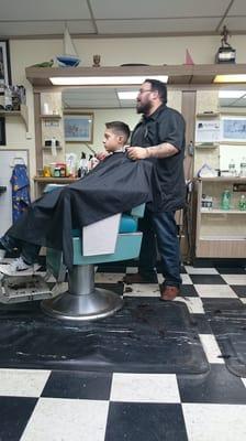 Mike giving my son a great cut.