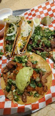 Hard and soft Carne Asada and Al Pastor Tacos