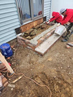 New masonry steps with limestone