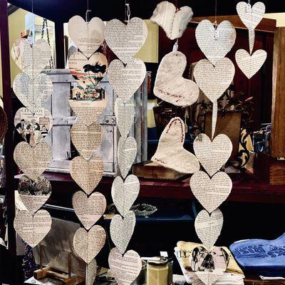 Hand-cut, book-page heart garland.