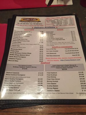 Front of menu