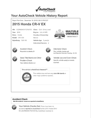 This is the misleading vehicle history report they are using, which I found on their website. Accident Check - Reported accidents: 0