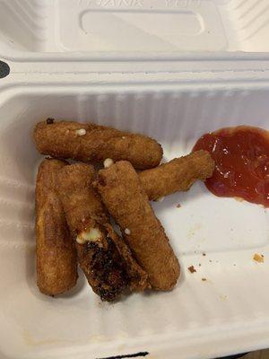 Burnt Mozzarella sticks.